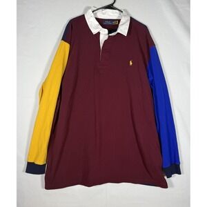 Polo Ralph Lauren Shirt Men 3XL Tall Rugby Long Sleeve Rubber Buttons Colorblock
